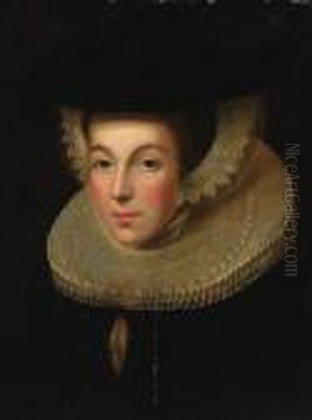 Portrait Of A Lady, Bust-length, In A Black Dress With A Ruff,wearing A Black Hat - view 1
