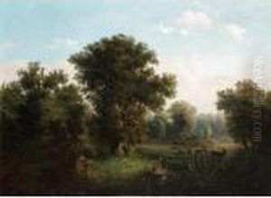 Deer In A Wooded Landscape by Frederik Kiaerskou