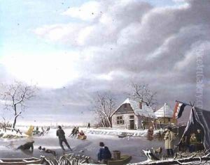 Skaters in a Winter Landscape by Jan Gerardus Casteelen