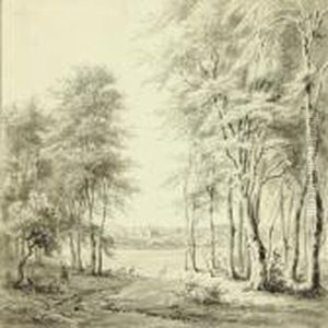 Forest Scenery With Dear And A Casstle