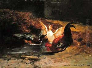 Cockerel with two ducks by Philibert Leon Couturier