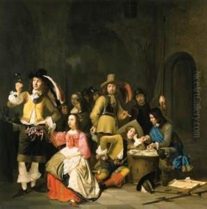 A Company Of Soldiers In A Guardroom Preparing For Battle by Simon Kick