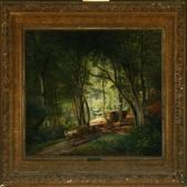 Forrest Scenery With Cows On A Path - view 1