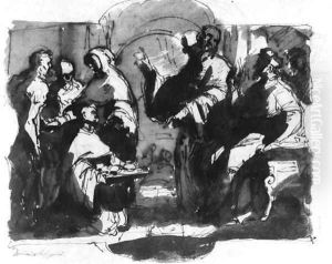 A monk kneeling with a plate before a seated bishop, with attendants by Domenico Cresti (see Passignano)
