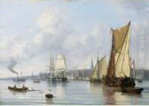 Shipping On The Ij Near Amsterdam by George Laurens Kiers