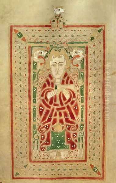 Seated figure of St. Mark the Evangelist with a book, page preceding the Gospel of St. Mark, from the MacDurnan Gospels, Armagh - view 1