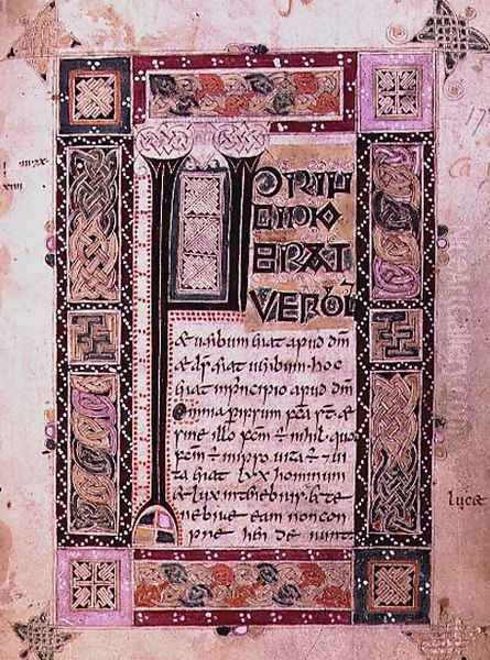 First page of the Gospel of St. John the Evangelist, text with initial and decorative border, from the MacDurnan Gospels, Armagh - view 1