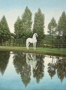 The white stallion by Enrique Martinez Cubells y Ruiz