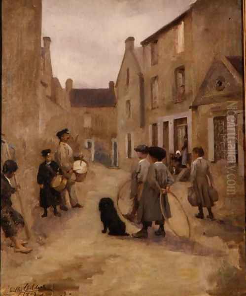 Children Playing with Hoops in a Street, Arromanches, 1903 - view 1