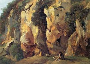 Rocky Cliff with Shepherd and Sheep by Jean Antoine Constantin