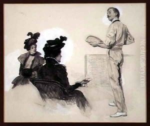 It was Out! Two Women Watching a Man Play Tennis, 1898 by John da Costa