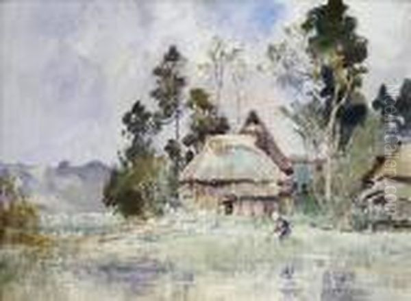 Village Scenenear Himi In Etchu, Figure In A Paddy Field - view 1