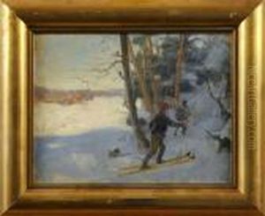 Vinterlandskap Med Skidakare by Johan Kindborg