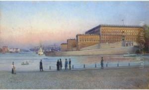 Elegant Figures On The Quay Before The Royal Palace,stockholm by Johan Kindborg