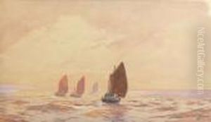 Mounts Bay Boats Leaving Newlyn, Cornwall -watercolour