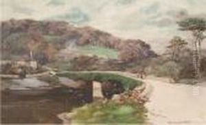 Figures Walking On A Bridge Over The River Wakeham, Dartmoor