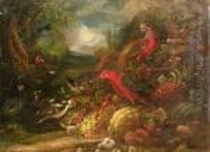 Still Life With Parrots In A Landscape by Charles Bird King