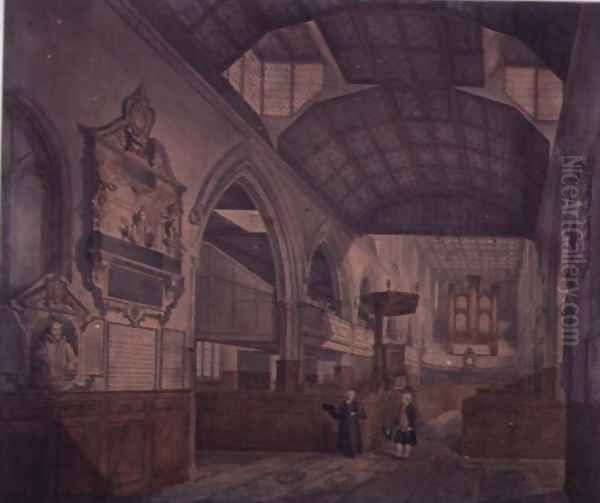 Interior View of the Church of St. Giles, Cripplegate, looking west, showing the Monument of Constance Whitney - view 1