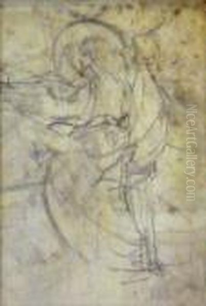 Pencil On Vellum Of Two Figures - view 1
