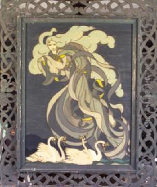 Lead On Glass Within A Celtic Style Carved Timber Frame, 79 X 53cm - view 1