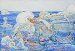 Mermaids Teaching Their Babies To Swim by Jessie Marion King