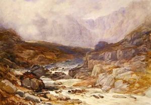 Welsh Mountain Scene with Torrential River