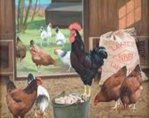 Chickens Feeding With Bibby Pellets, 1939 by William Gunning King