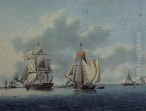 Frigate and Dutch Fishing Boats off the Isle of Wight by John the Younger Cleveley