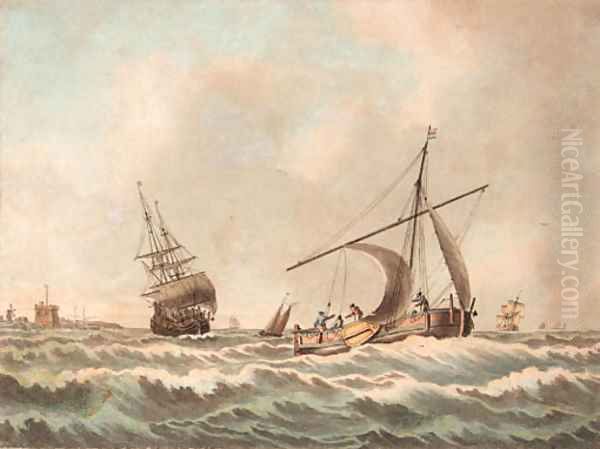 A Dutch barge in coastal waters - view 1