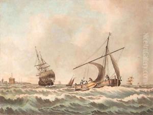 A Dutch barge in coastal waters by John the Younger Cleveley