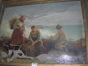 Fisherfolkburning Seaweed Near The Shore by Frederick Gerald Kinnaird