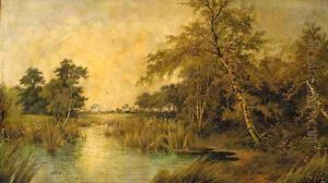 A tranquil river landscape by Octavius Thomas Clark