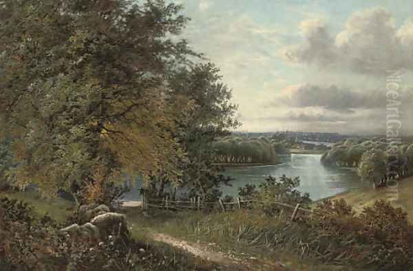 A wooded river landscape, a town beyond - view 1