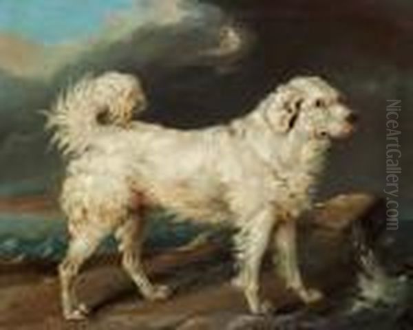 Friederich Kiorboe Ascribed To: A Dog On A Cliff At The Sea - view 1