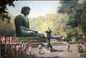 Belebte Szene Vor Der Grosen Buddha-statue Des Daibutsu In Kamakura Belebte Szene Vor Der Grosen Buddha-statue Des Daibutsu In Kamakura