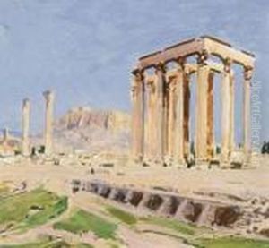 The Temple Of Olympian Zeus In Front Of The Acropolis by Erich Kips