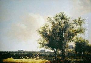 A View of Leiden with figures resting in the foreground by Anthony Jansz van der Croos