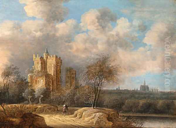 Landscape with a ruined castle and Haarlem in the distance - view 1