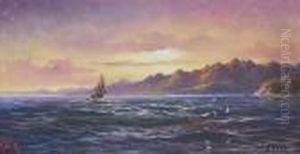 Sailing Boat At Sunset by Henry William Kirkwood