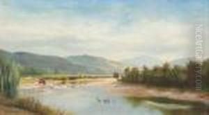 Cattle At The Riverside by Henry William Kirkwood
