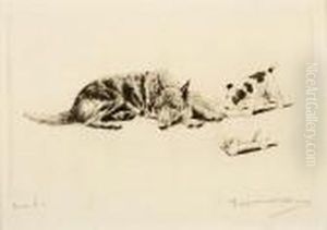 Dare I?, German Shepherd And Wire Fox Terrier by Marguerite Kirmse