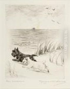 Sea Urchins, Scottish Terrier And Sealyham Terrier by Marguerite Kirmse