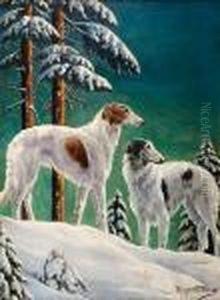 Two Borzois In A Landscape by Marguerite Kirmse