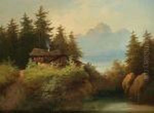 A Landscape With A Lake And A Mill by Alois Kirnig