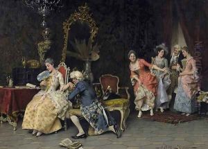Galante advertisement. Distinguished society with the game in the salon by Adriano Cecchi