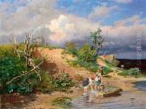 Lavandaie Sulle Sponde Del Fiume by Alexander Alexandrovich Kiselev