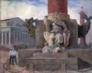Les Deux Colonnes Rostrales De L'ile Vasilevsky Devant L'ancienne
Bourse De Leningrad by Alexander Alexandrovich Kiselev
