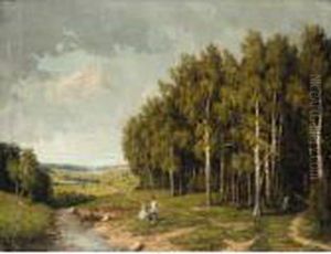 Boys By A Stream by Alexander Alexandrovich Kiselev
