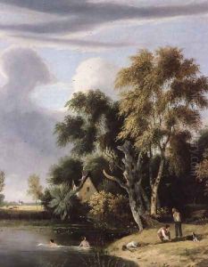 Boys bathing in a Stream by Samuel David Colkett