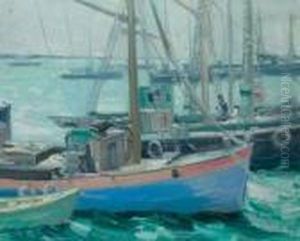 Ships At Dock by Frederick Kitson Cowley